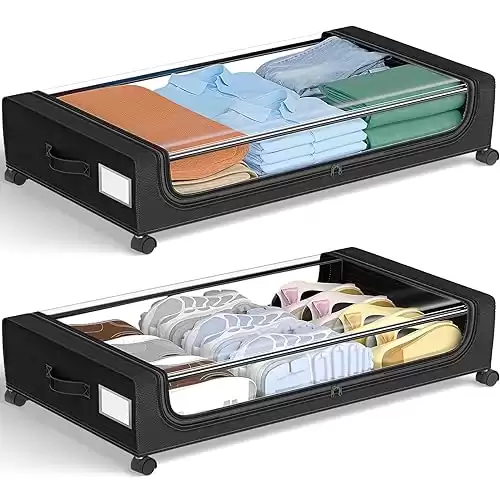 Under Bed Storage with Wheels: Rolling Drawers & Bins for Shoes Clothes in Dorm Bedroom