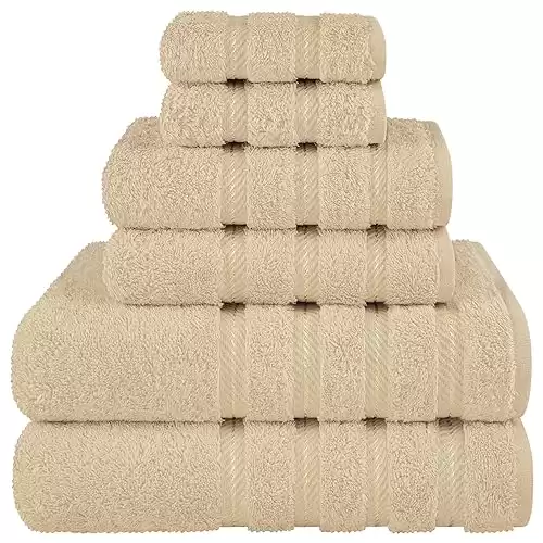 American Soft Linen Luxury 6 Piece Towel Set, 2 Bath Towels 2 Hand Towels 2 Washcloths, 100% Cotton Turkish Towels for Bathroom, Beige Towel Sets